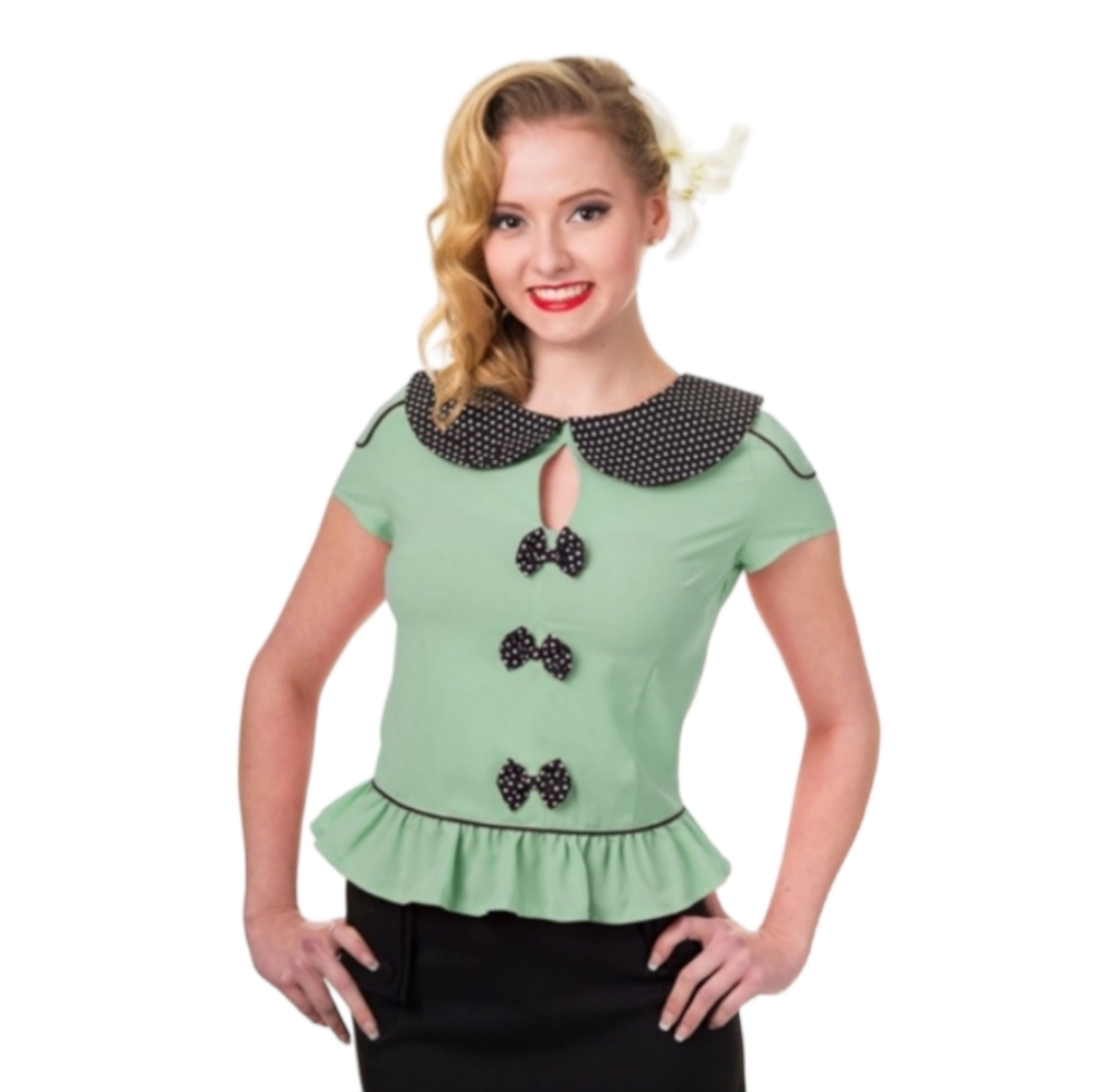 Banned Apparel Peter Pan Collar Short Sleeve Pin Up Top Blouse
